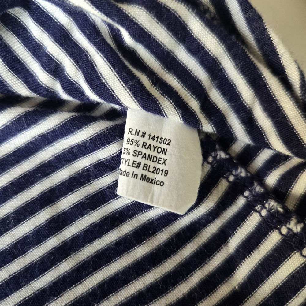 Navy & White Striped Tee with Red Floral Shoulder Accent - Picture 7 of 7
